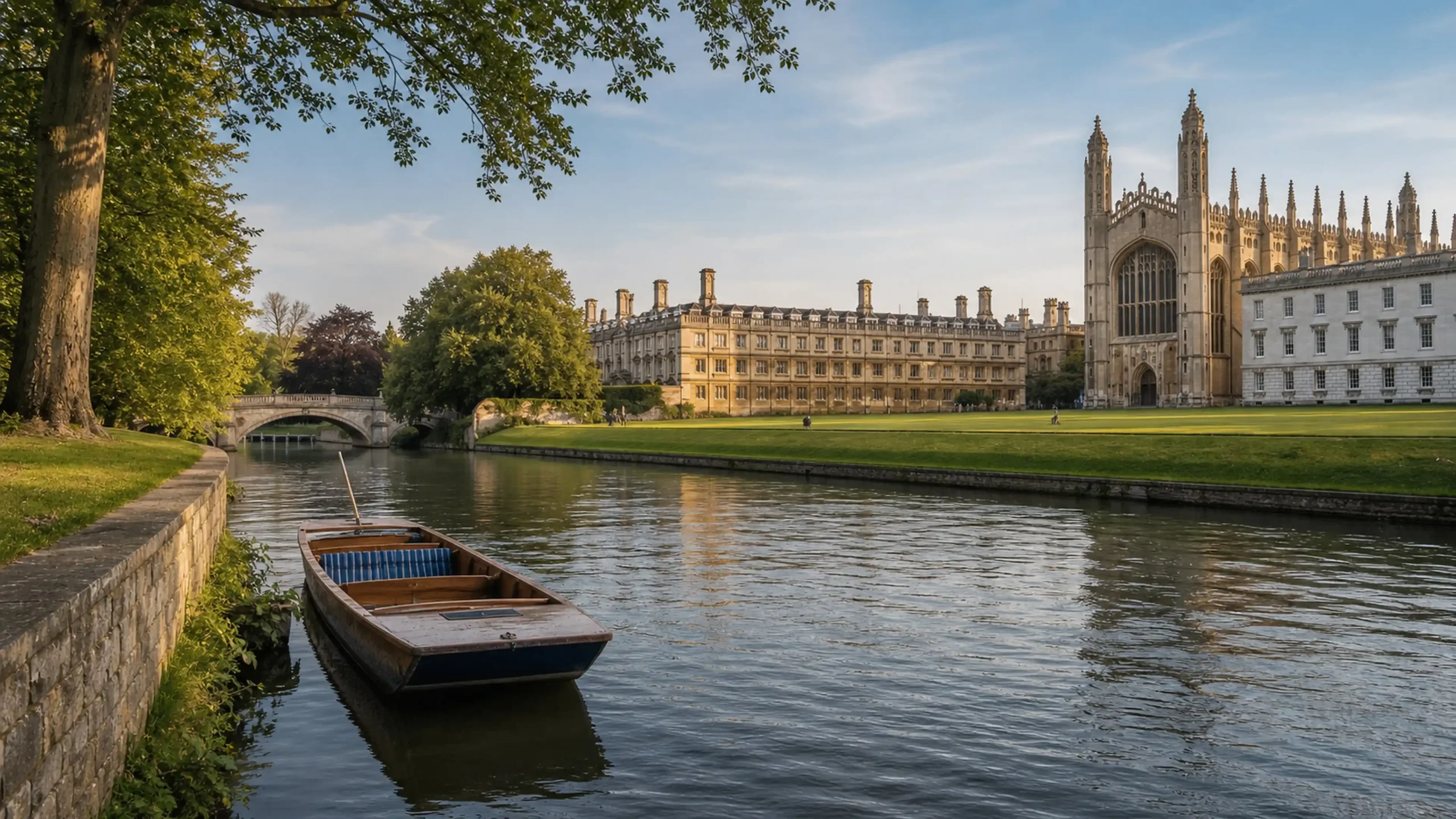 Cambridge’de nehir kıyısı, kolej mimarisi ve sakin öğrenci şehri atmosferi